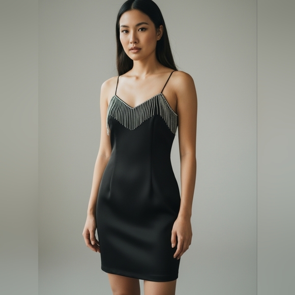 Speechless Dresses & Skirts - Speechless Black Rhinestone Fringe Bodycon Mini Dress Size 7 Juniors Lbd NWT